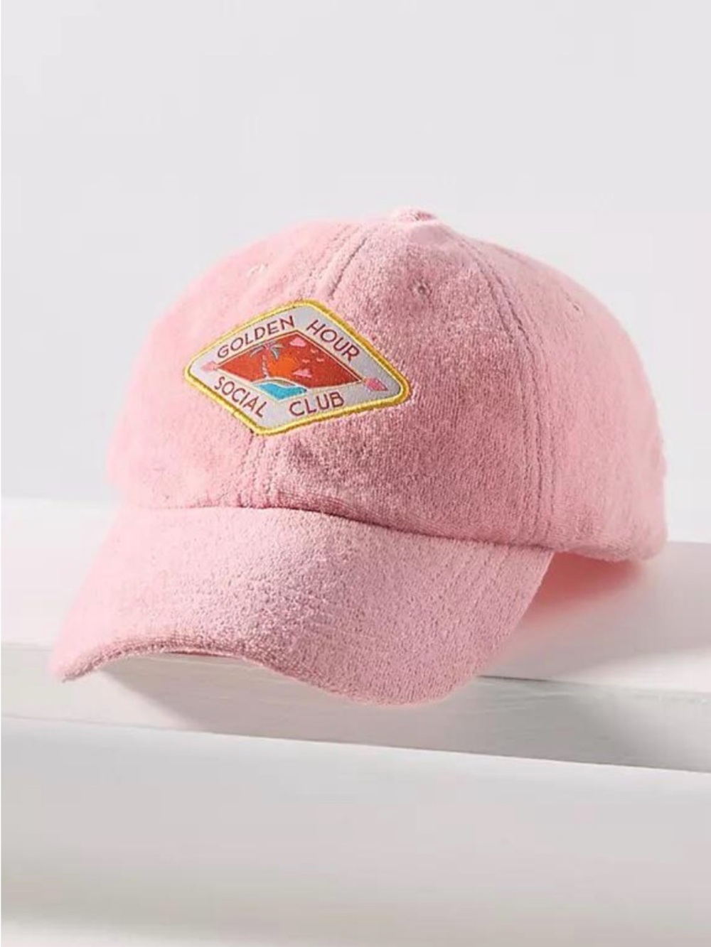 NEW Anthropologie Golden Hour Social Club Pink Terry Cloth Baseball Cap